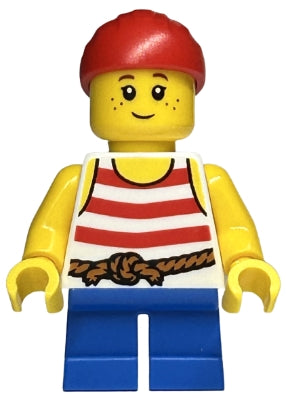 Preowned LEGO® Minifigure – Town twn463 Child Girl Pirate Costume White Tank Top w/Red Stri
