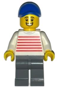 Preowned LEGO® Minifigure – Town twn466 Taquero Blue Cap White Top w/Red Stripes Dark Bluis