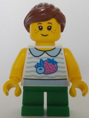 Preowned LEGO® Minifigure – Holiday & Event twn470 Child Girl White Collared Shirt w/Fruit