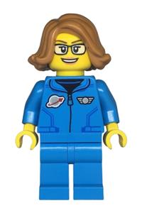 Preowned LEGO® Minifigure – Town twn479 Space Scientist Female Dark Azure Jumpsuit Medium N