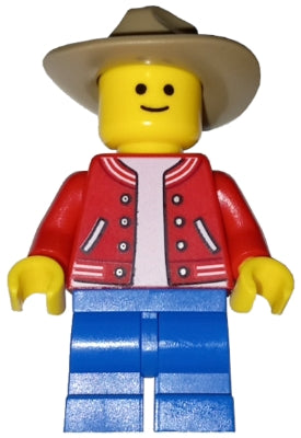 Preowned LEGO® Minifigure – Town twn482 Child Red Letterman Jacket Blue Medium Legs Dark Ta