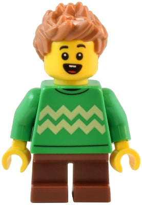 Preowned LEGO® Minifigure – Town twn488 Child Boy Bright Green Sweater w/Bright Light Yello