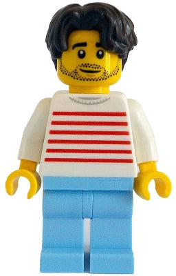 Preowned LEGO® Minifigure – Town twn505 Modern House Resident - Male, White Sweater with Red Horizontal Stripes, Bright