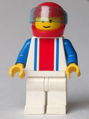Preowned LEGO® Minifigure – Town ver002 Vertical Lines Red & Blue Blue Arms White Legs Red