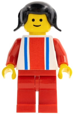 Preowned LEGO® Minifigure – Town ver007 Vertical Lines Red & Blue Red Arms Red Legs Black P