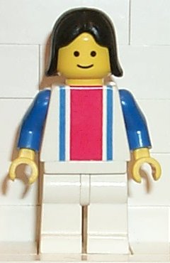 Preowned LEGO® Minifigure – Town ver008 Vertical Lines Red & Blue Blue Arms White Legs Blac