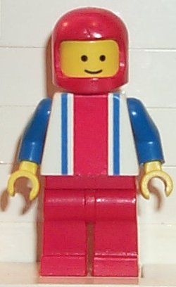 Preowned LEGO® Minifigure – Town ver013 Vertical Lines Red & Blue Blue Arms Red Legs Red Cl