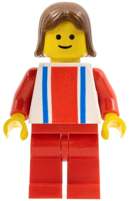 Preowned LEGO® Minifigure – Town ver016 Vertical Lines Red & Blue Red Arms Red Legs Brown F