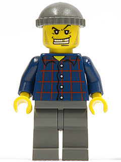 Preowned LEGO® Minifigure – Town wc002 Plaid Button Shirt Dark Gray Legs Dark Gray Knit Cap