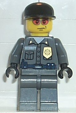 Preowned LEGO® Minifigure – Town wc003 Police Security Guard Dark Gray Legs Dark Blue Cap