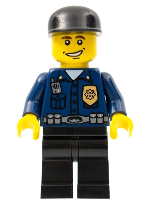 Preowned LEGO® Minifigure – Town wc005 Police World City Patrolman Dark Blue Shirt w/Badge