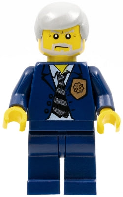 Preowned LEGO® Minifigure – Town wc006 Police World City Chief Dark Blue Suit w/Badge and T