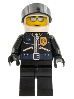Preowned LEGO® Minifigure – Town wc008 Police World City Helicopter Pilot Black Jacket w/Zi