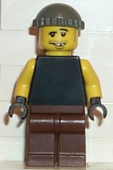Preowned LEGO® Minifigure – Town wc011 Plain Black Torso w/Yellow Arms Brown Legs Dark Gray