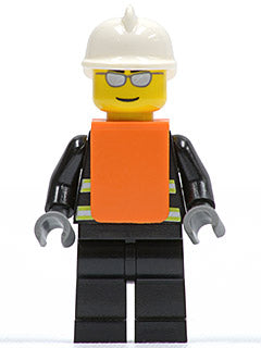 Preowned LEGO® Minifigure – Town wc016 Fire Reflective Stripes Black Legs White Fire Helmet