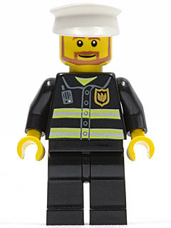 Preowned LEGO® Minifigure – Town wc020 Fire Reflective Stripes Black Legs White Hat