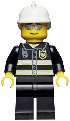 LEGO® Minifigure Town wc021 Fire Reflective Stripes Black Legs White Fire Helmet