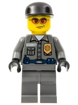 Preowned LEGO® Minifigure – Town wc022 Police Security Guard Dark Bluish Gray Legs Black Ca