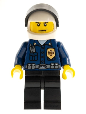 Preowned LEGO® Minifigure – Town wc023 Police World City Patrolman Dark Blue Shirt w/Badge