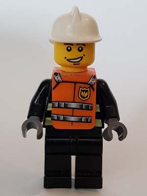 Preowned LEGO® Minifigure – Town wc024s Reflective Stripes Black Legs White Fire Helmet Smi