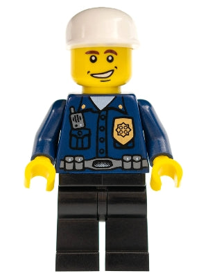 Preowned LEGO® Minifigure – Town wc026 Police World City Patrolman Dark Blue Shirt w/Badge