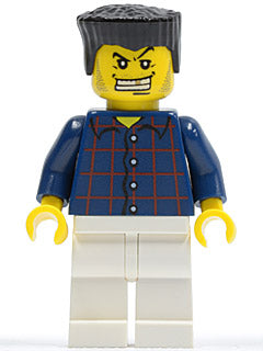 Preowned LEGO® Minifigure – Town wc028 Plaid Button Shirt White Legs Black Flat Top White T