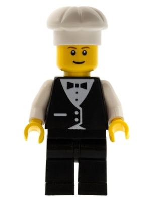 Preowned LEGO® Minifigure – Town wtr005 Town Vest Formal Waiter w/Chefs Hat