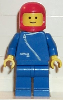 Preowned LEGO® Minifigure – Town zip005 Jacket w/Zipper Blue Blue Legs Red Classic Helmet