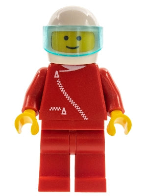 Preowned LEGO® Minifigure – Town zip009 Jacket w/Zipper Red Red Legs White Helmet Trans-Lig