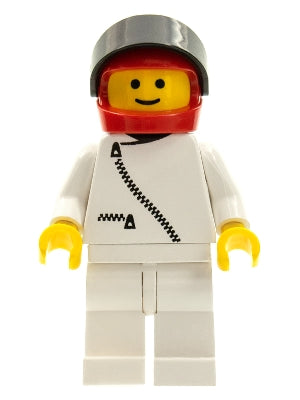 Preowned LEGO® Minifigure – Town zip012 Jacket w/Zipper White White Legs Red Helmet Black V