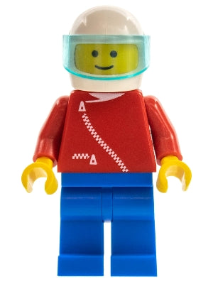 Preowned LEGO® Minifigure – Town zip013 Jacket w/Zipper Red Blue Legs White Helmet Trans-Li