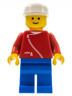 Preowned LEGO® Minifigure – Town zip014 Jacket w/Zipper Red Blue Legs White Cap