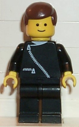 Preowned LEGO® Minifigure – Town zip015 Jacket w/Zipper Black Black Legs Brown Male Hair