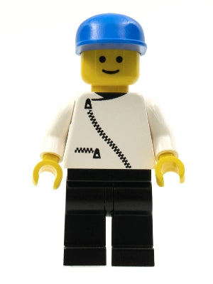 Preowned LEGO® Minifigure – Town zip017 Jacket w/Zipper White Black Legs Blue Cap