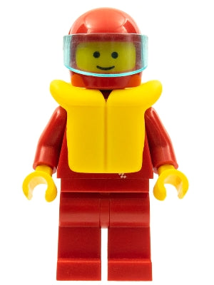 Preowned LEGO® Minifigure – Town zip022 Jacket w/Zipper Red Red Legs Red Helmet Trans-Light