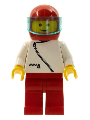Preowned LEGO® Minifigure – Town zip023 Jacket w/Zipper White Red Legs Red Helmet Trans-Lig