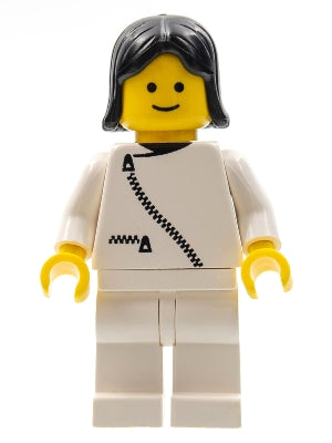 Preowned LEGO® Minifigure – Town zip032 Jacket w/Zipper White White Legs Black Female Hair