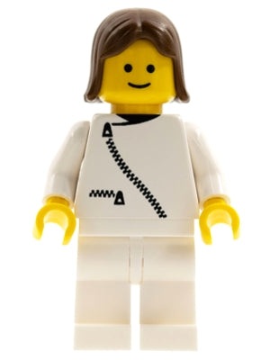 Preowned LEGO® Minifigure – Town zip033 Jacket w/Zipper White White Legs Brown Female Hair