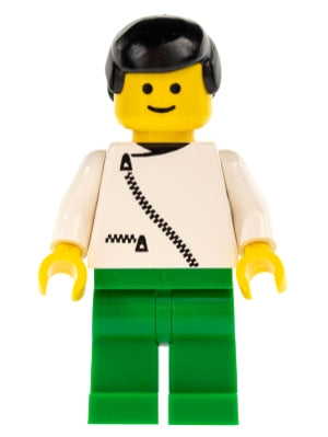 Preowned LEGO® Minifigure – Town zip035 Jacket w/Zipper White Green Legs Black Male Hair
