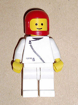Preowned LEGO® Minifigure – Town zip040 Jacket w/Zipper White White Legs Red Classic Helmet