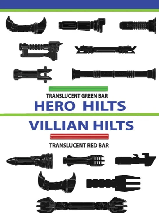 Big Kid Brix Custom LEGO® Minifigure Accessories – Hero Vs. Villain Hilt Pack - Black