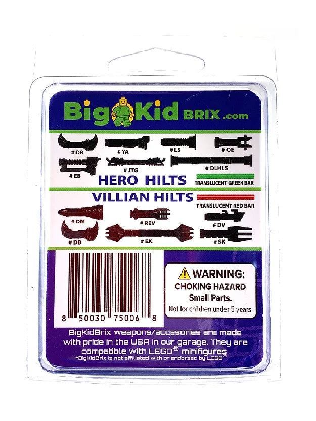 Big Kid Brix Custom LEGO® Minifigure Accessories – Hero Vs. Villain Hilt Pack - Black