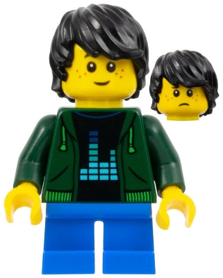 Preowned LEGO® Minifigure – BrickLink Designer Program adp034 Child Boy Dark Green Hoodie B