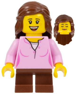 Preowned LEGO® Minifigure – BrickLink Designer Program adp041 Girl Bright Pink Top Reddish