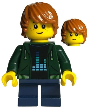 Preowned LEGO® Minifigure – BrickLink Designer Program adp058 Child Boy Dark Green Hoodie D