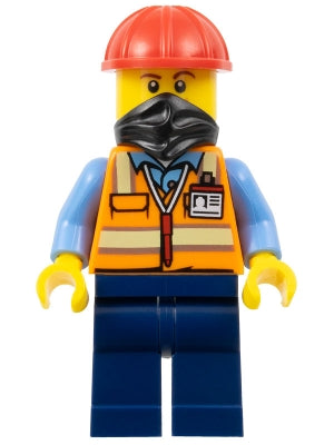Preowned LEGO® Minifigure – BrickLink Designer Program adp059 Construction Worker Male Oran