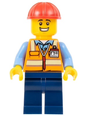 Preowned LEGO® Minifigure – BrickLink Designer Program adp061 Construction Worker Male Oran