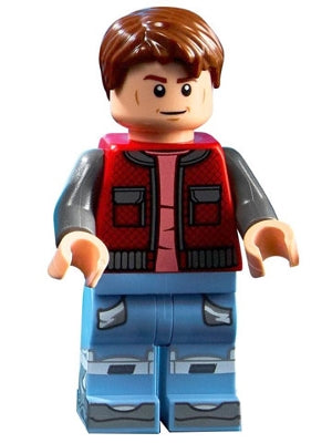 Preowned LEGO® Minifigure – Back to the Future btf001 Marty McFly Red Vest w/Pockets Dark B