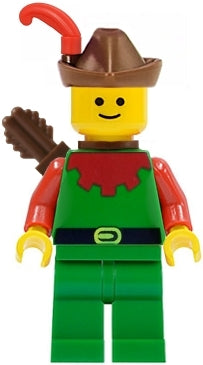 Preowned LEGO® Minifigure – Castle cas284 Forestman Red Brown Hat Red Feather Quiver