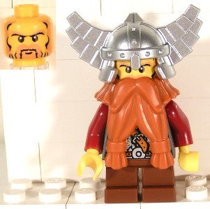 Preowned LEGO® Minifigure – Castle cas357 Fantasy Era Dwarf Dark Orange Beard Metallic Silv
